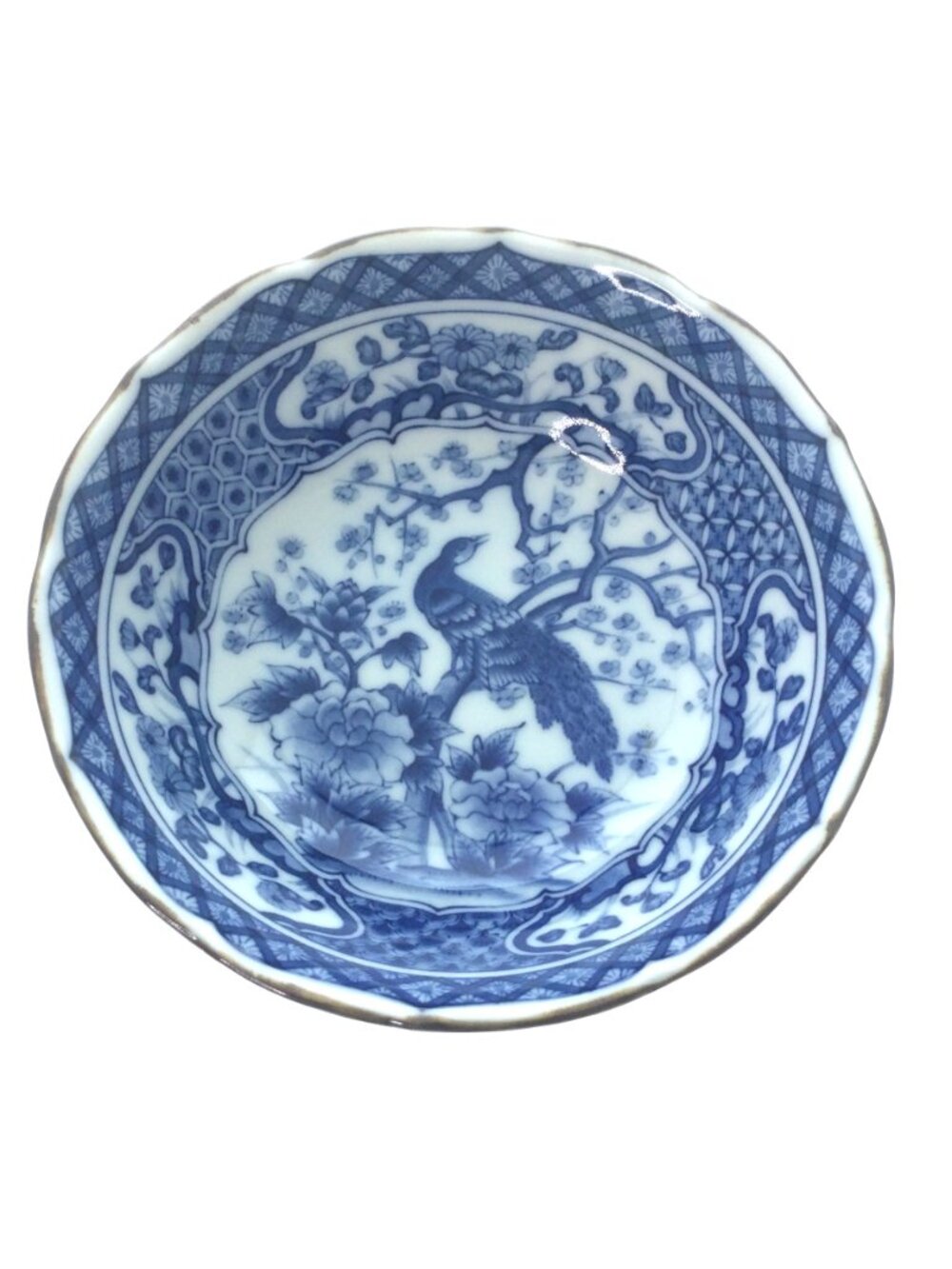 Vintage Toyo Japan Blue & White Peacock Porcelain Bowl 6.125" Signed